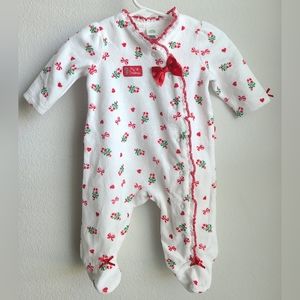 NWT Little Me- Girl's "My First Christmas" Velour Candy Cane Footie, Sz 3M